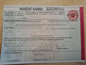 Formularz mandatu karnego kredytowanego wypełniony dane osobowe i identyfikacyjne zostały zamazane.