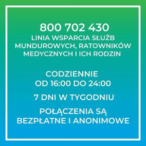 numer telefonu na Linię Wsparcia Psychologicznego dla Funkcjonariuszy i Pracowników Służb Mundurowych, Ratownictwa Medycznego i ich Rodzin