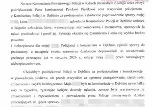 fragment listu z podziękowaniami