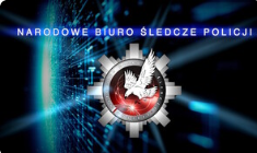 Logo Narodowego Biura Śledczego Policji na ciemnym tle z napisem Narodowe Biuro Śledcze Policji
