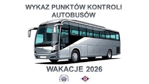 Grafika z napisem Wykaz Punktów Kontroli autobusów i autobus.