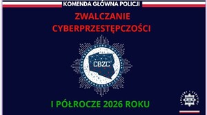 Grafika z logiem Centralnego Biura Zwalczania Cyberprzestępczości i napisem Zwalczanie cyberprzestępczości I półrocze 2026 roku