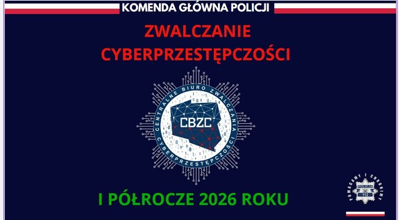 Grafika z logiem Centralnego Biura Zwalczania Cyberprzestępczości i napisem Zwalczanie cyberprzestępczości I półrocze 2026 roku