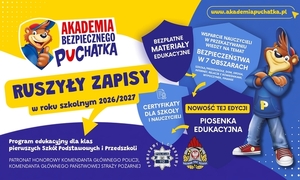 plakat informujący a akcji akademia bezpiecznego puchatka