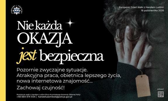 plakat z twarzą zasłonięta dłonią i napisem nie każda okazja jest bezpieczna