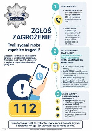 Plakat informacyjny opisujący zasady postepowania wskazne z komunikacie