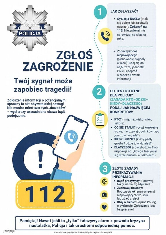 Plakat informacyjny opisujący zasady postepowania wskazne z komunikacie