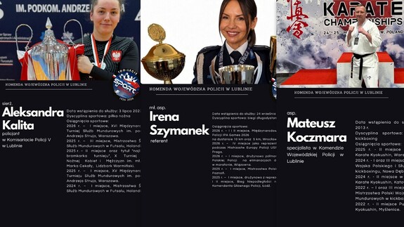 Kolarz zdjęć troje policjantów sportowców biorących udział w plebiscycie